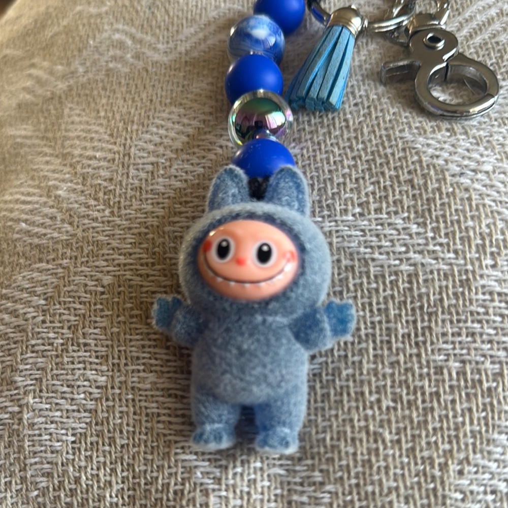 Cute Blue Keychain with Character Charm